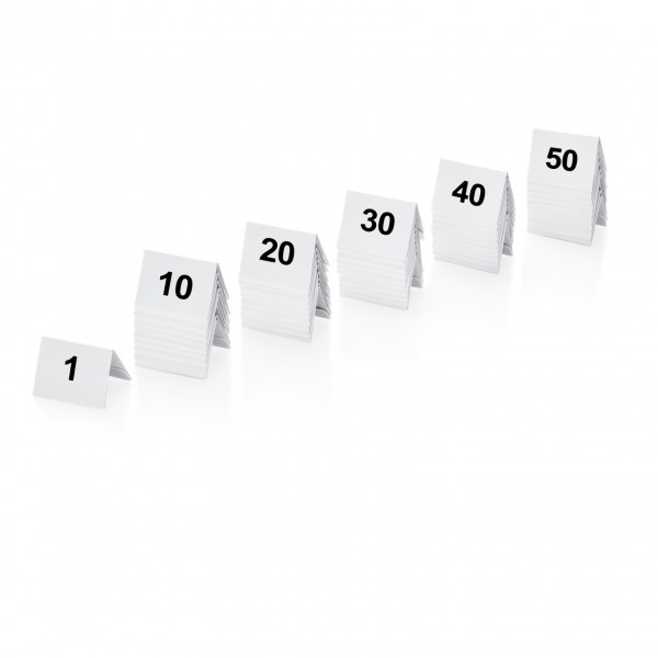 Tischnummernschild Set, 50-teilig, 1-50, Kunststoff