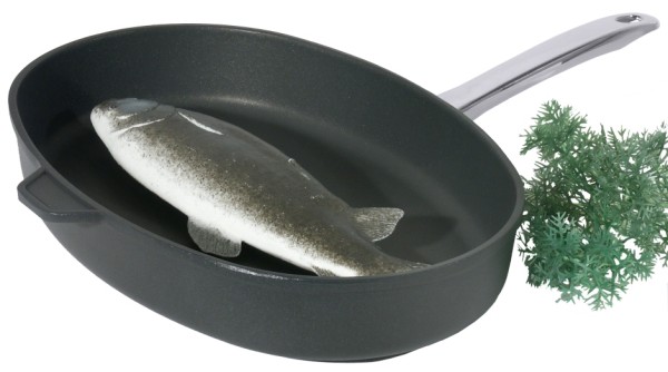 Fischpfanne-Aluminiumguss-Laenge 38 cm-Breite 26 cm-Stiellaenge 20 cm